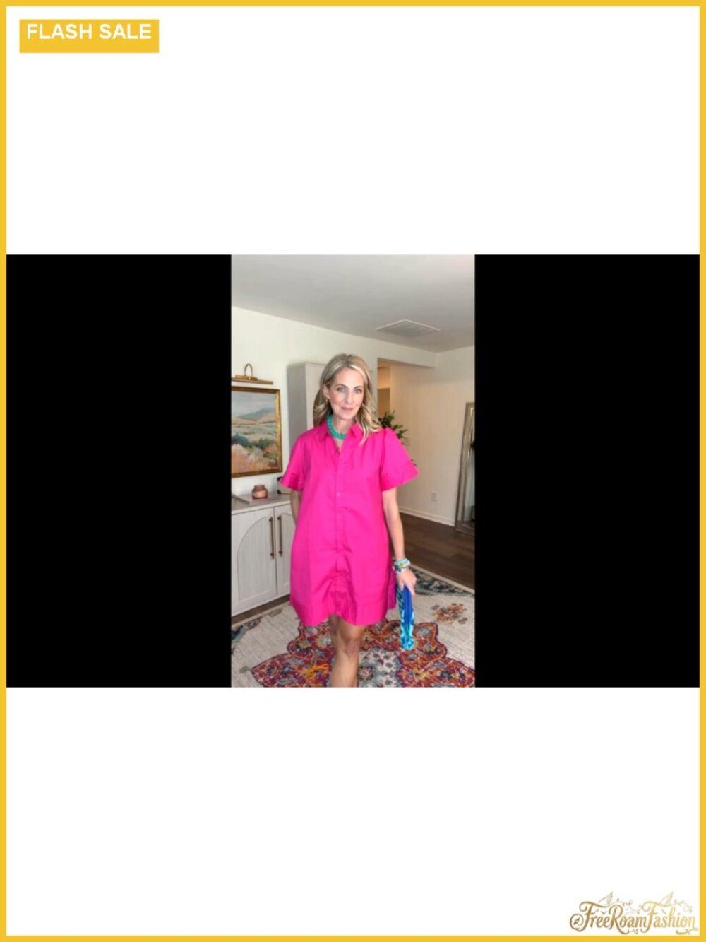 Women's Short Sleeve Button Down Mini Shirt Dress with Pockets - Picture 6 of 6
